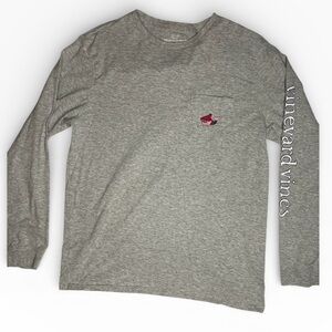 Vineyard Vines Men’s M Long Sleeve Pocket T-Shirt Gray Whale Winter Surf Graphic